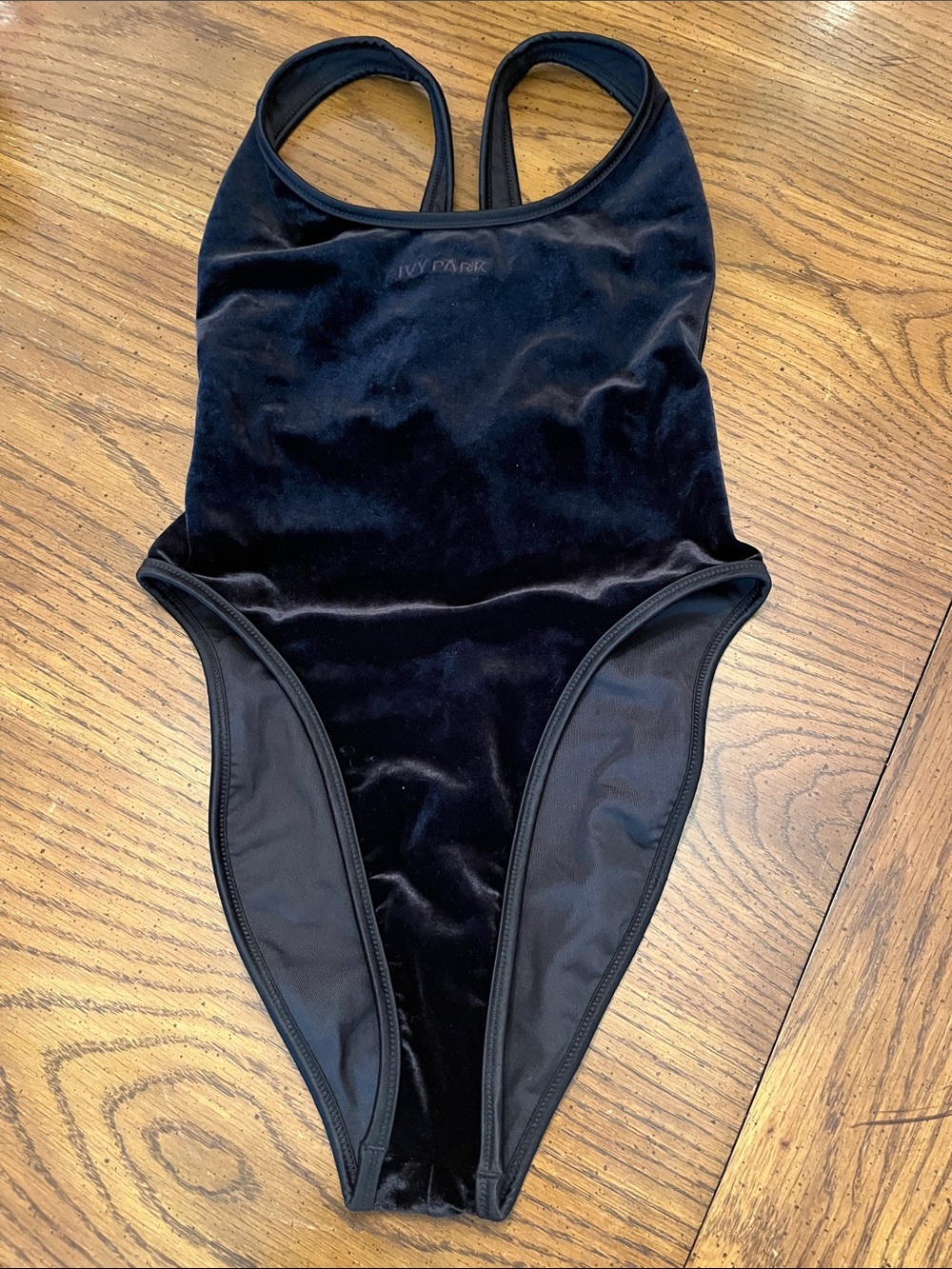 IVY PARK Black Velvet High-Cut Bodysuit, size medium, new with tags